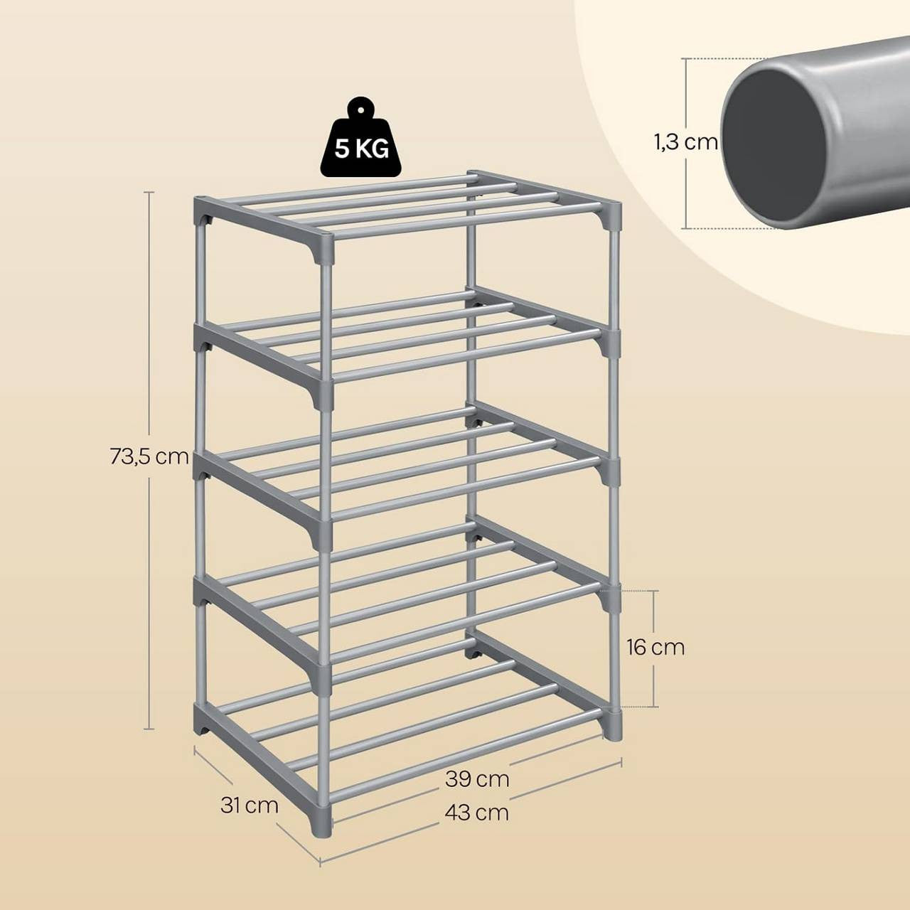 24goodz Slim Shoe Rack - Space-Saving Design - Sturdy and Stable - Metal - For Home Organization - Grey/Black