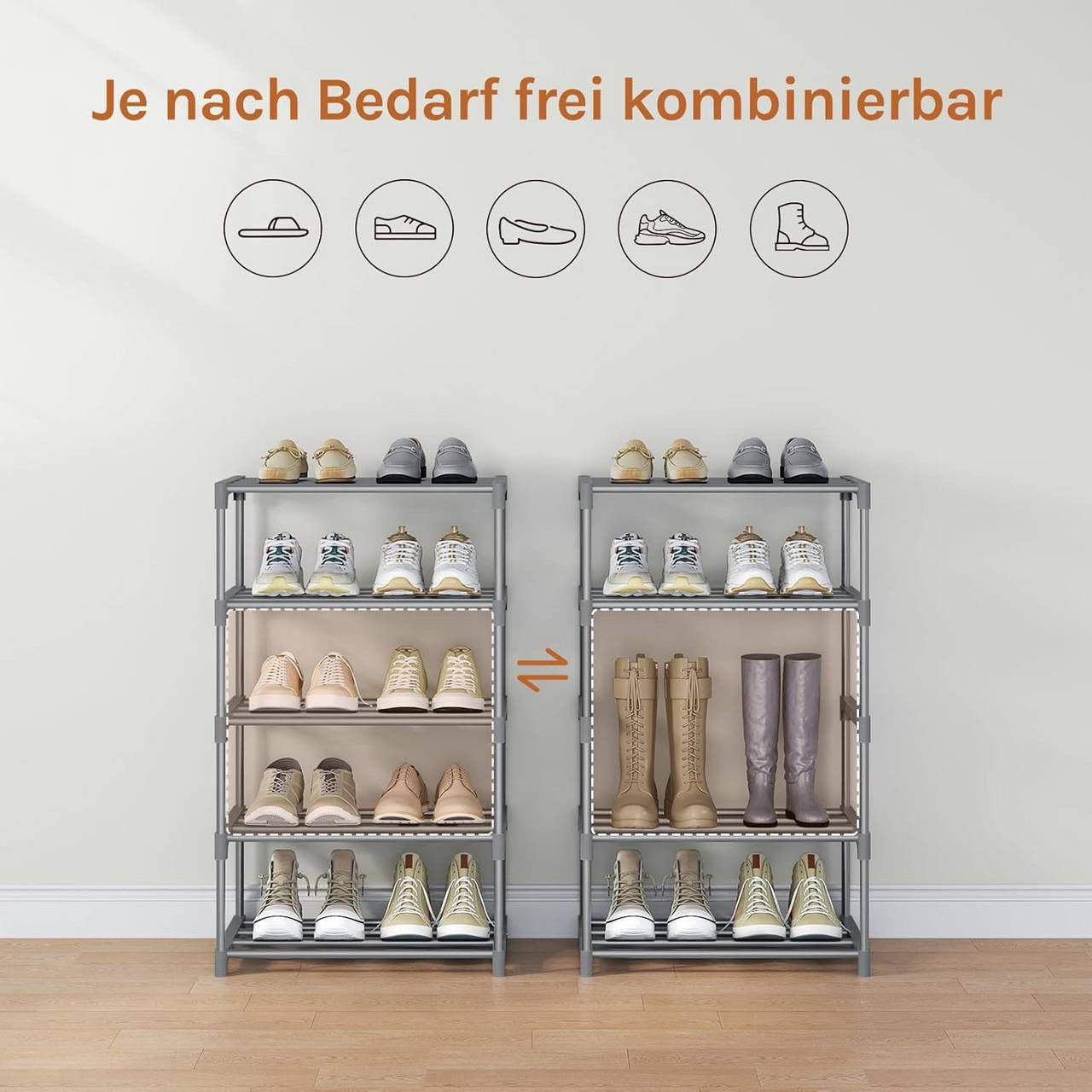 24goodz Slim Shoe Rack - Space-Saving Design - Sturdy and Stable - Metal - For Home Organization - Grey/Black