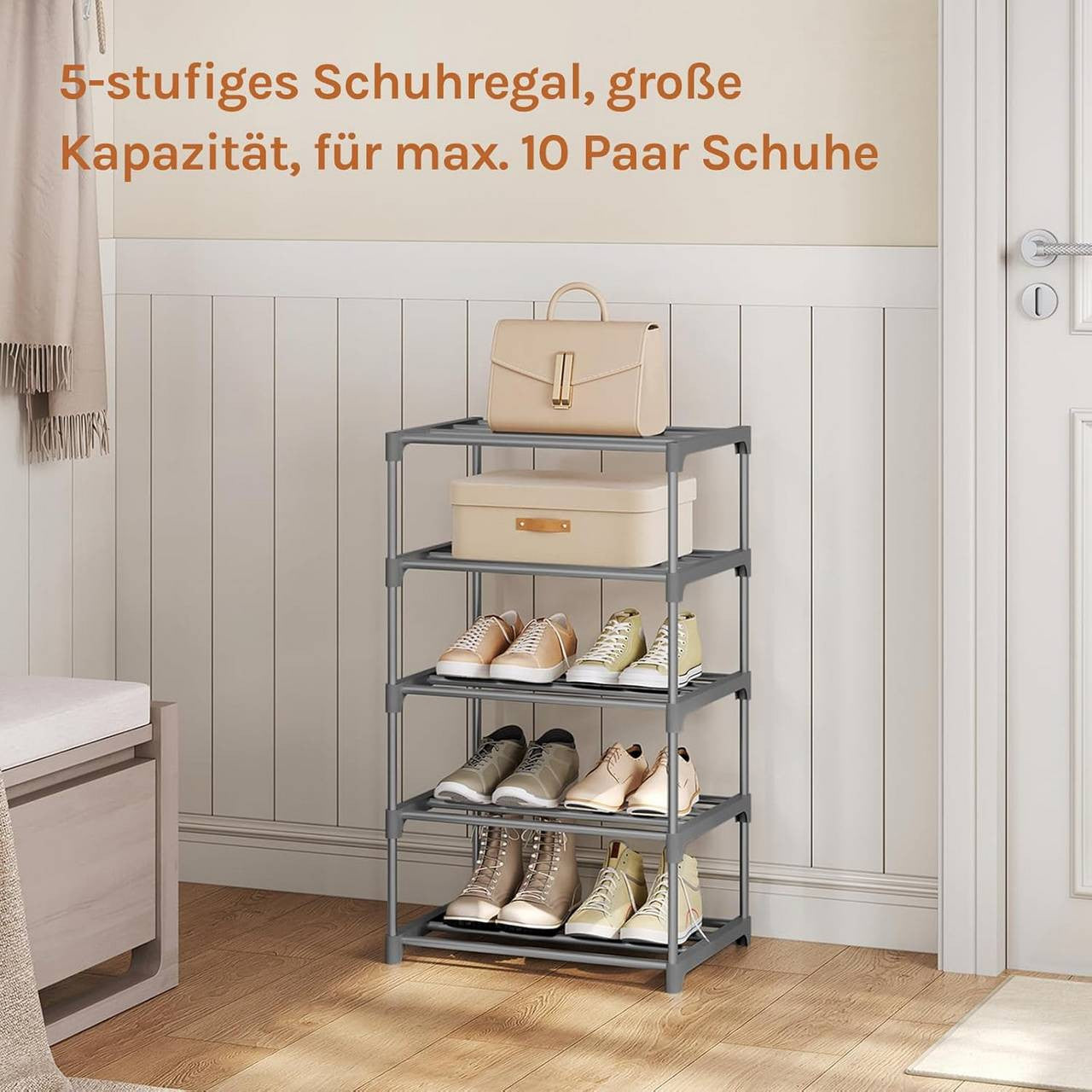 24goodz Slim Shoe Rack - Space-Saving Design - Sturdy and Stable - Metal - For Home Organization - Grey/Black
