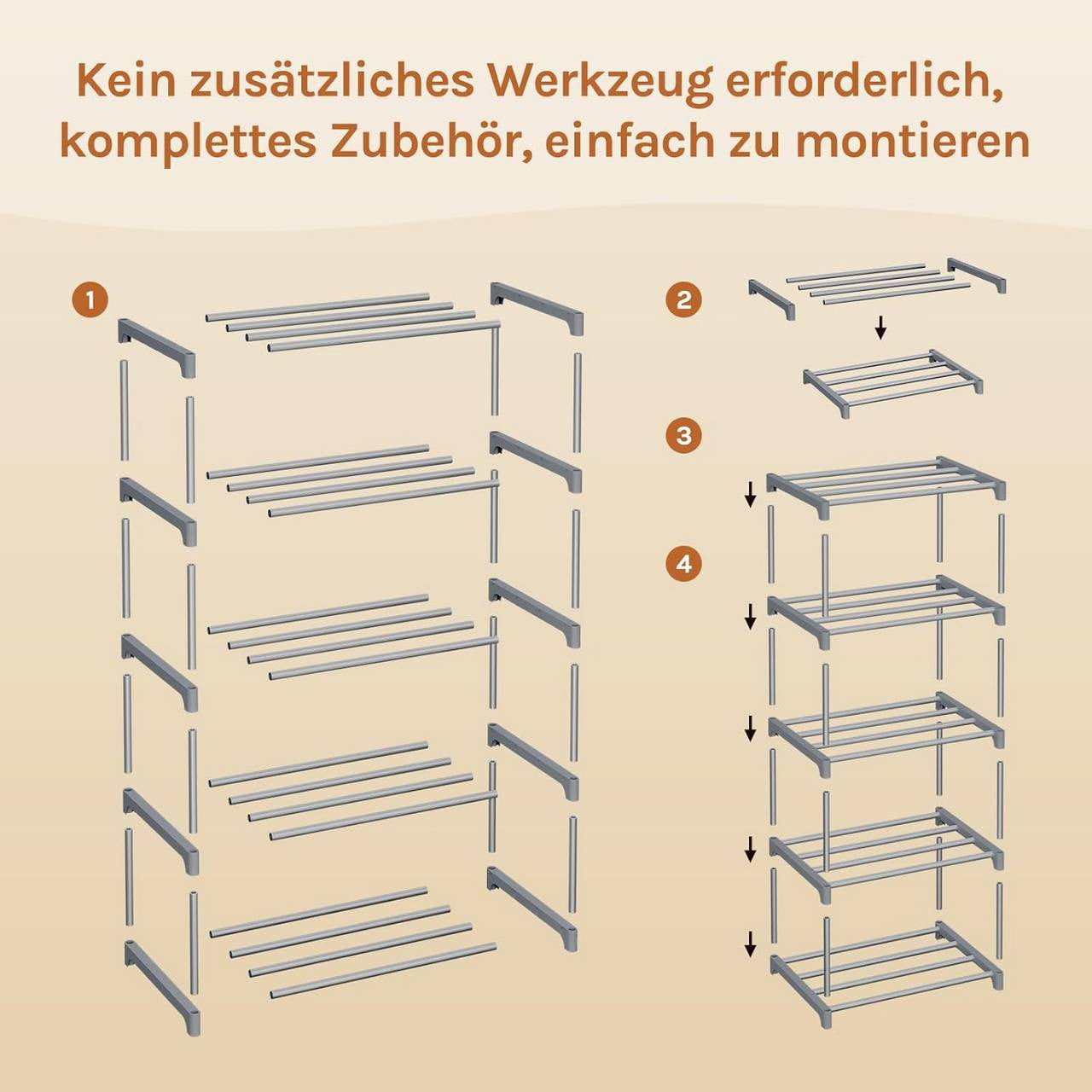 24goodz Slim Shoe Rack - Space-Saving Design - Sturdy and Stable - Metal - For Home Organization - Grey/Black