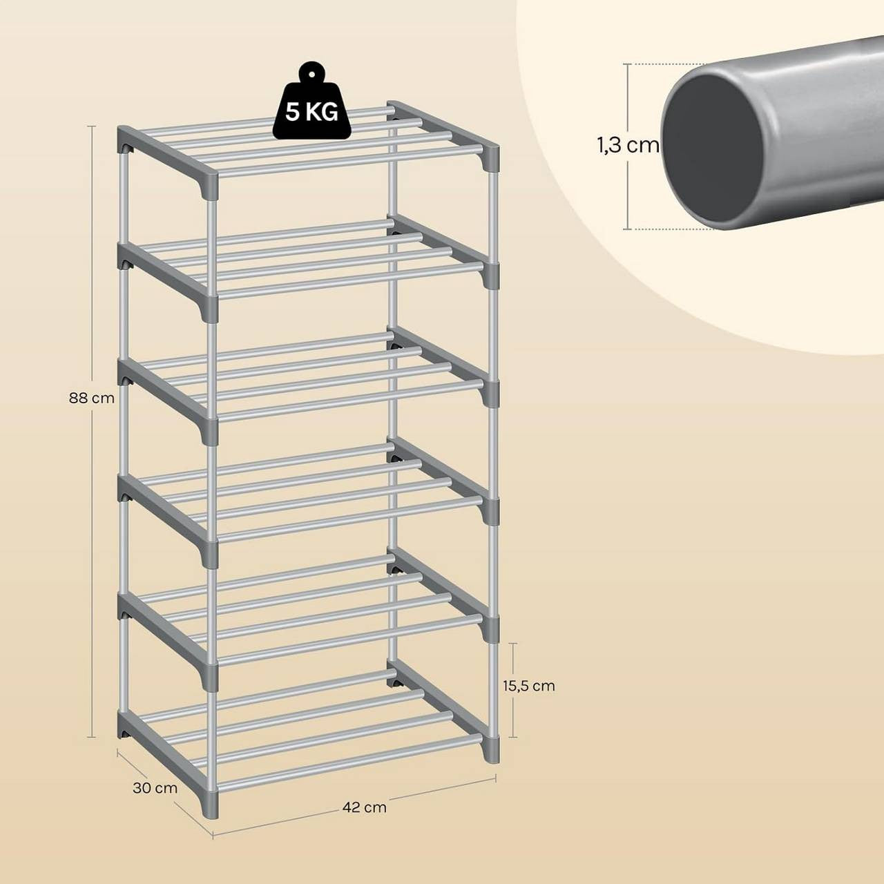 24goodz Slim Shoe Rack - Space-Saving Design - Easy Assembly - Metal - Grey/Black - 42x88x30 cm
