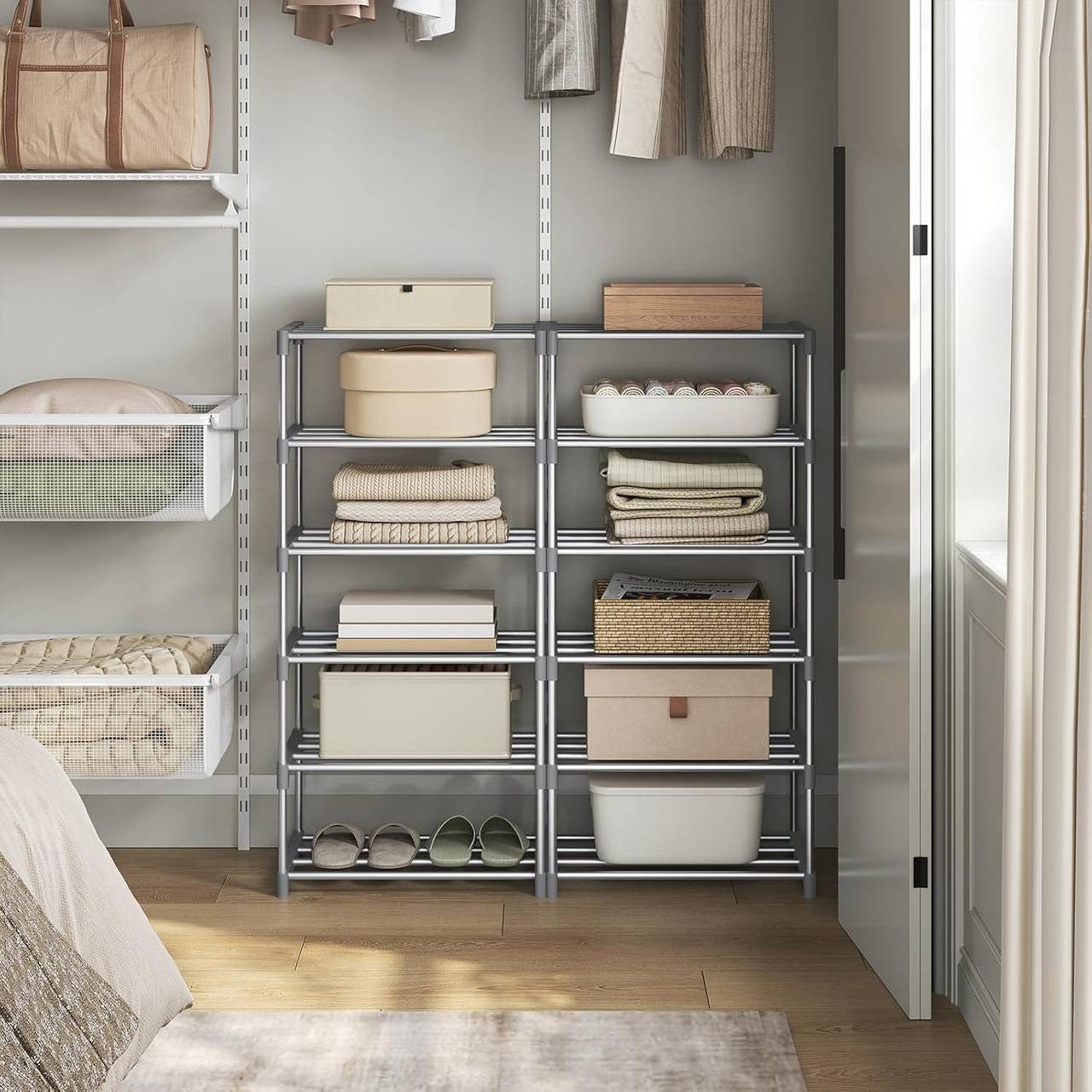 24goodz Slim Shoe Rack - Space-Saving Design - Easy Assembly - Metal - Grey/Black - 42x88x30 cm