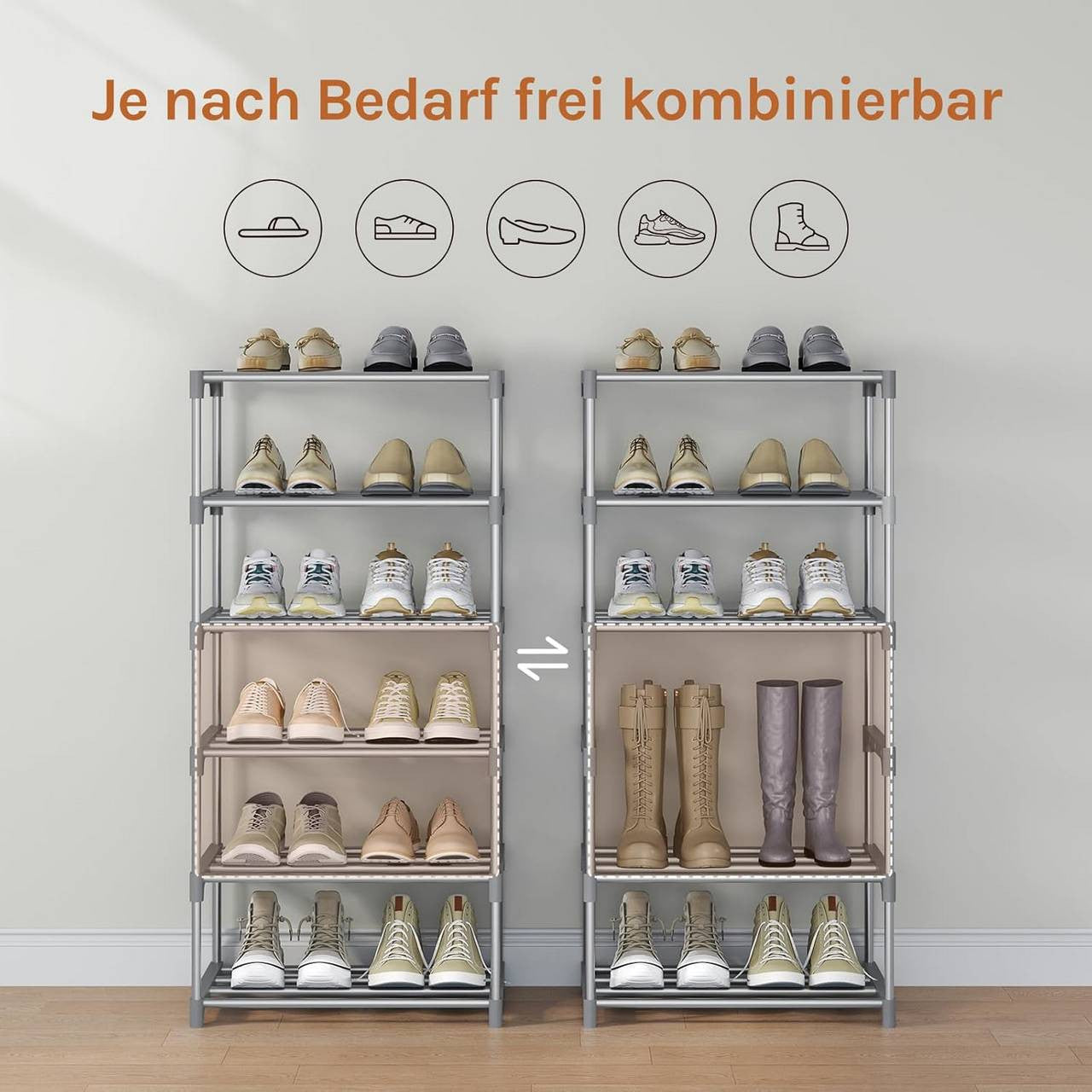 24goodz Slim Shoe Rack - Space-Saving Design - Easy Assembly - Metal - Grey/Black - 42x88x30 cm