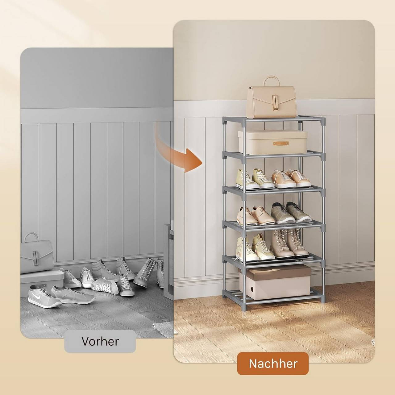 24goodz Slim Shoe Rack - Space-Saving Design - Easy Assembly - Metal - Grey/Black - 42x88x30 cm