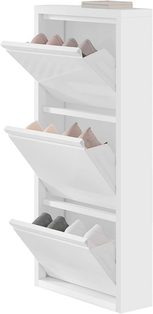 24goodz Shoe Cabinet with 3 Compartments - Compact Design - Durable Metal - White - 50 x 106 x 15 cm