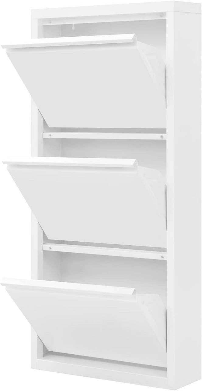 24goodz Shoe Cabinet with 3 Compartments - Compact Design - Durable Metal - White - 50 x 106 x 15 cm