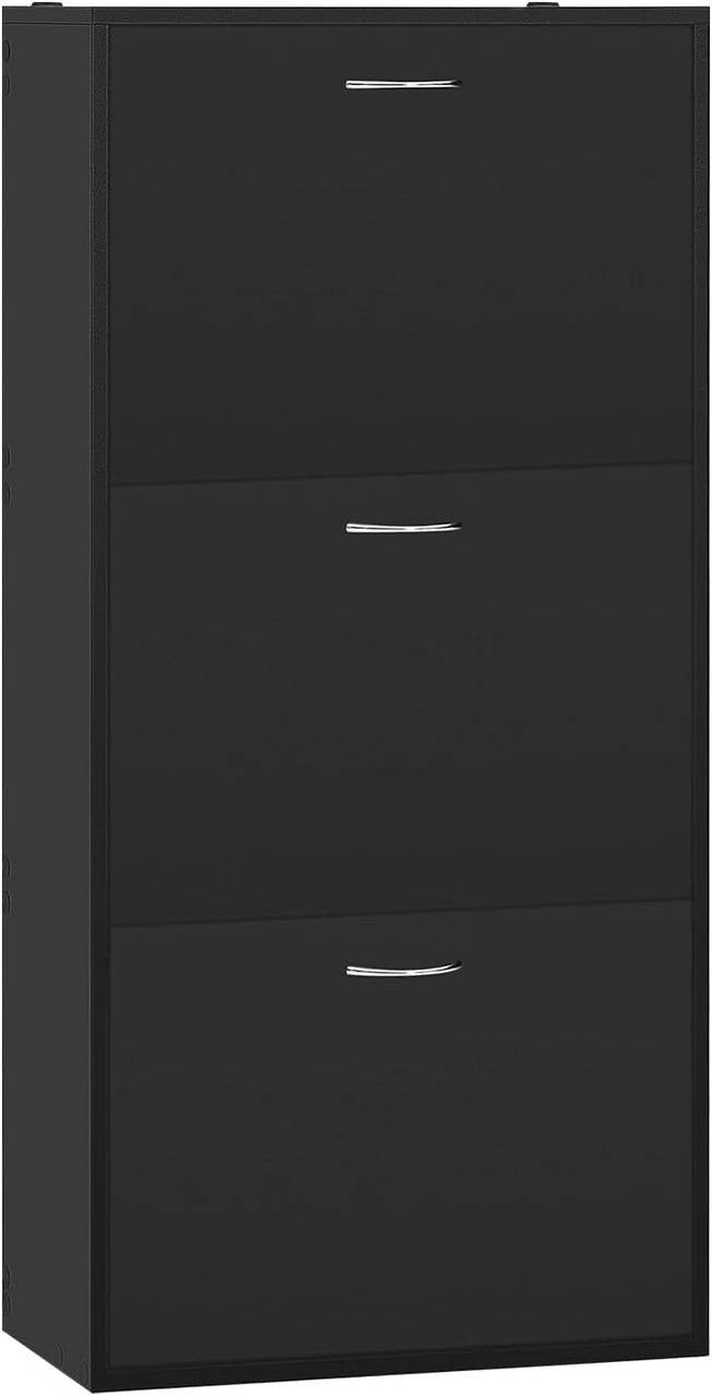 24goodz Shoe Cabinet with 3 Folding Drawers - Spacious Capacity for 14-18 Pairs - E1-Class Chipboard - For Home Organization - Black - 58 x 23 x 118 cm