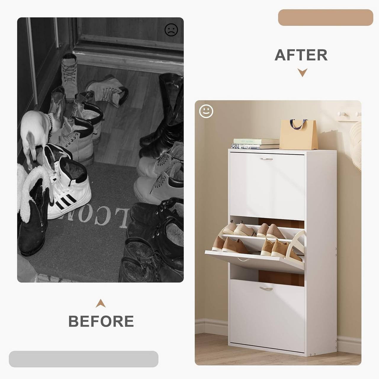 24goodz Slim High Shoe Cabinet - Space-Saving Design - Large Capacity - MDF - White - 58x104x23 cm