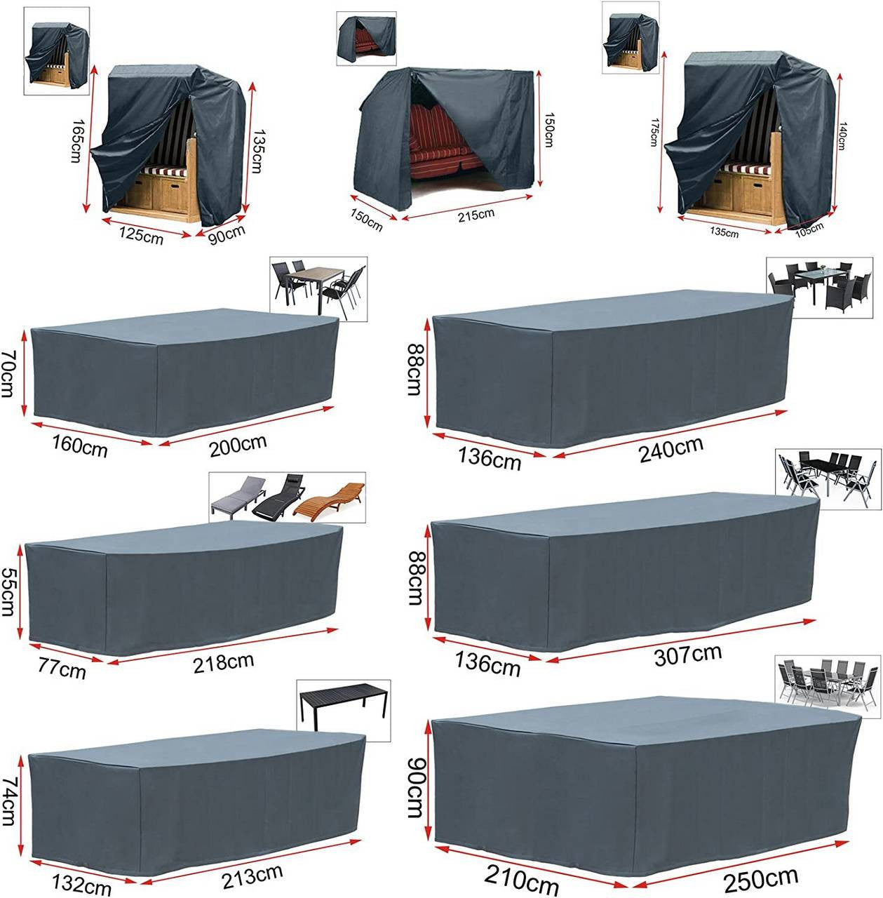 24goodz Garden Chair Cover - Durable 600D Oxford Fabric - Waterproof and UV Resistant - 218x77x55 cm - Anthracite