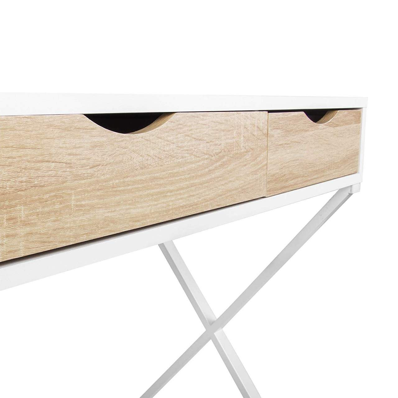24goodz Study Desk - Elegant & Stable Design - Plenty of Storage Space - E1 Grade MDF + Steel - White + Wood - ws