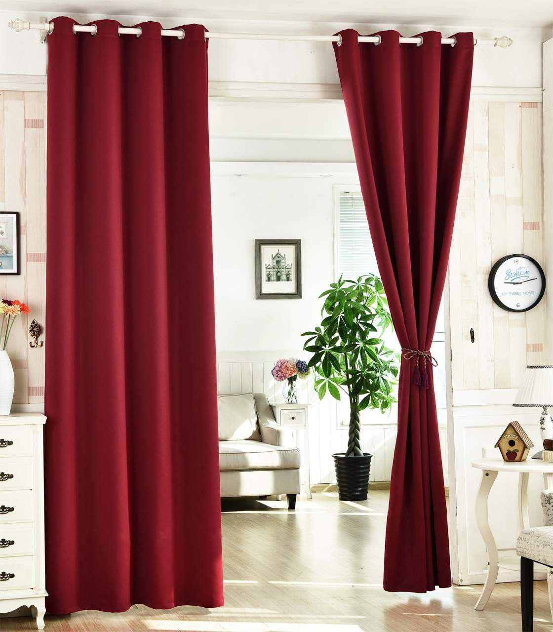 24goodz Elegant Sheer Curtains - Energy Saving & Sound Absorbing - 100% Polyester - For Any Room - Bordeaux 135x245 cm - bd