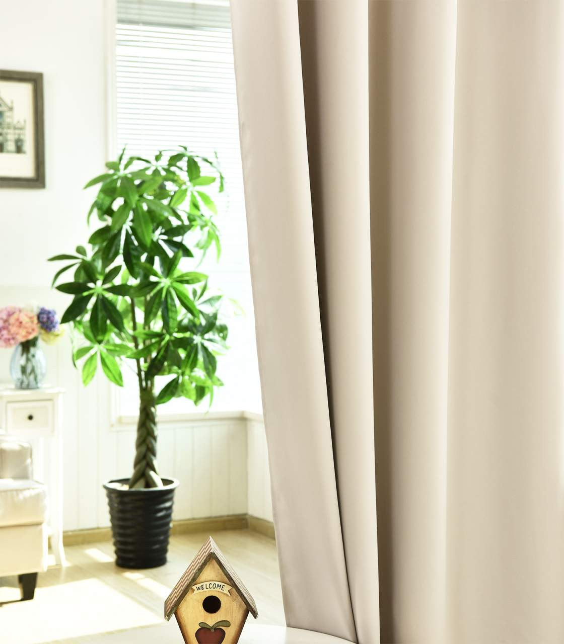 24goodz Elegant Sheer Curtains - Energy Saving & Sound Absorbing - 100% Polyester - For Home Decor - Cream 135x225 cm