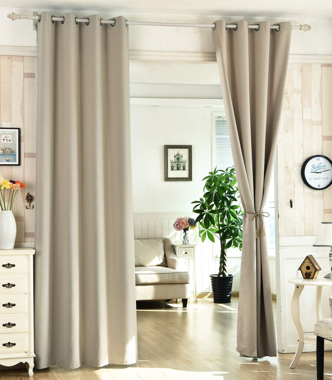 24goodz Sheer Curtains with Eyelets - Energy-Saving & Sound-Absorbing - 100% Polyester - For Any Room - Sand 135x225 cm - sd