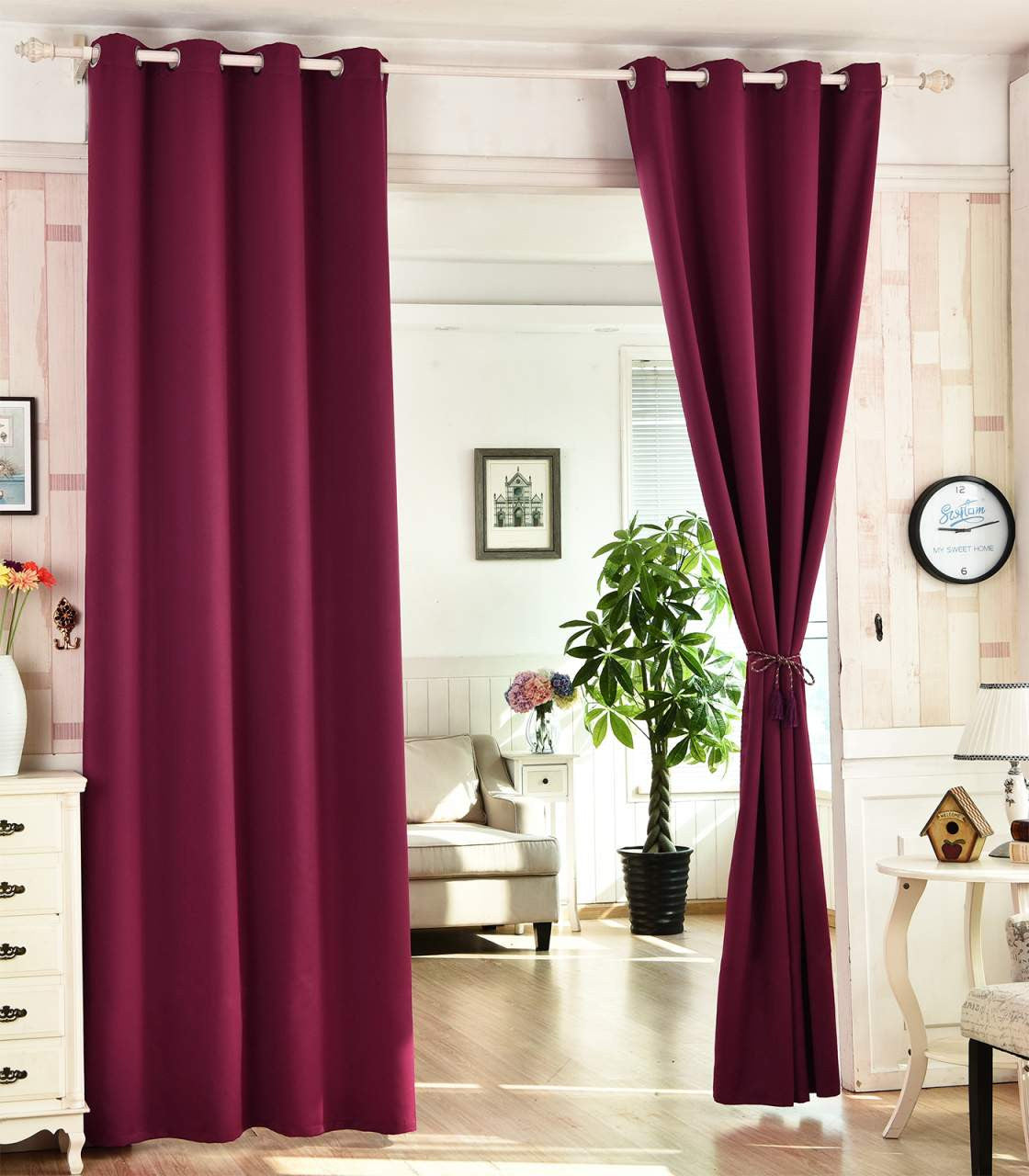 24goodz Blackout Curtains with Eyelets - Energy Saving & Sound Absorbing - 100% Polyester - For Any Room - 135x225 cm - Black/Beige - bb