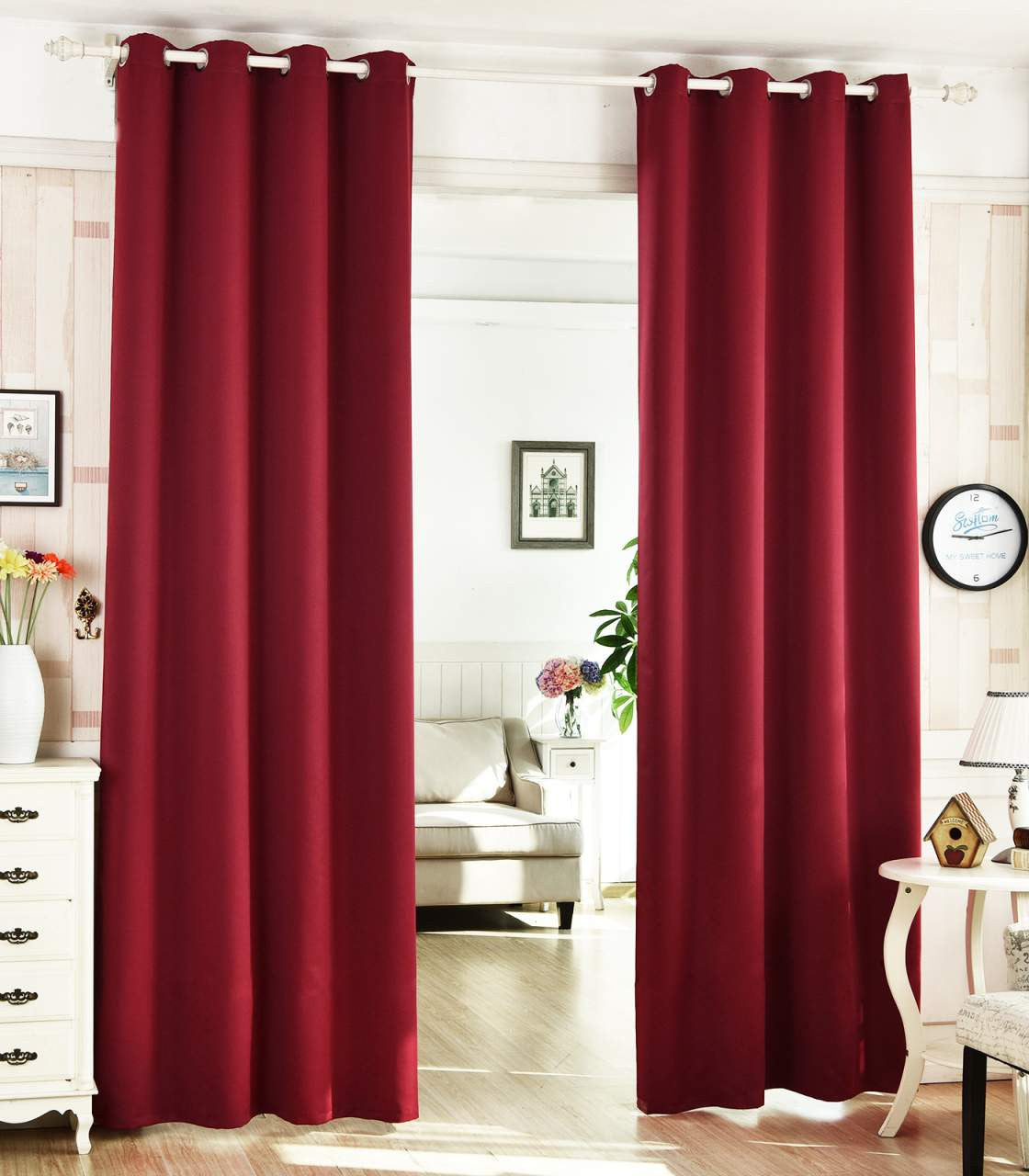 24goodz Elegant Blackout Curtains - Energy Saving & Sound Absorbing - 100% Polyester - For Home Decor - Bordeaux 135x225 cm - bd