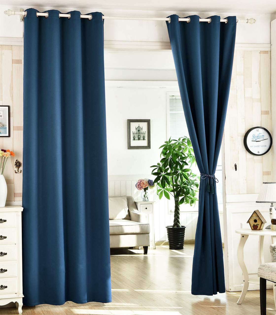 24goodz Dark Blue Blackout Curtains - Energy Saving & Sound Absorbing - 100% Polyester - For Home & Living - 135x225 cm - dbl