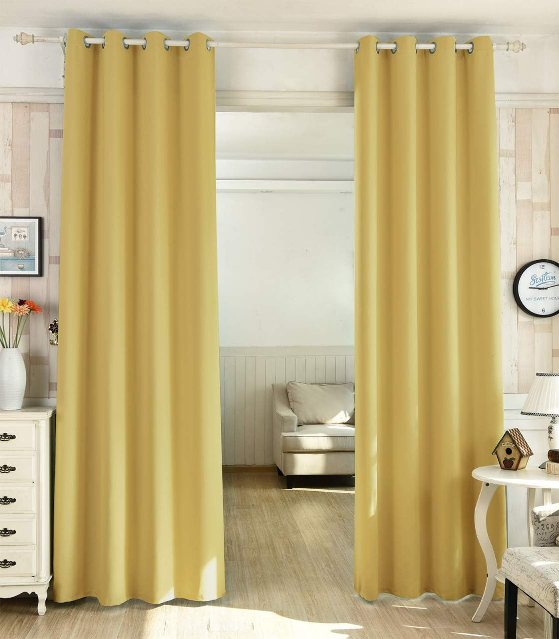 24goodz Elegant Sheer Curtains - Energy Saving - Sound Absorbing - 100% Polyester - Yellow - 135x225 cm - gb