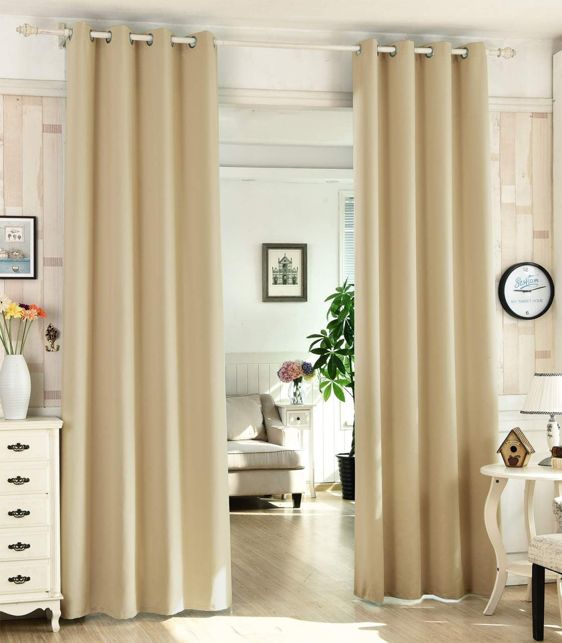 24goodz Sheer Curtains with Eyelets - Energy Saving & Sound Absorbing - 100% Polyester - Champagne - 135x225 cm - cp