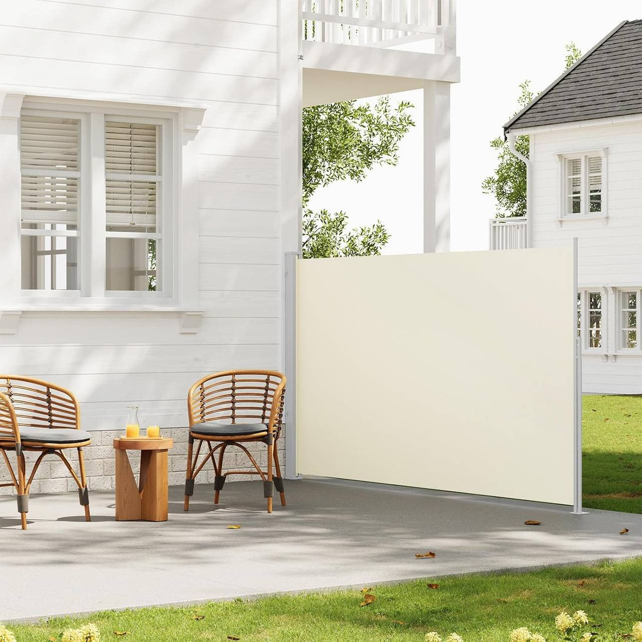 24goodz Retractable Side Awning - Excellent Privacy Protection - UV and Wind Resistant - Polyester - For Balconies and Patios - Anthracite/Cream 160x350 cm