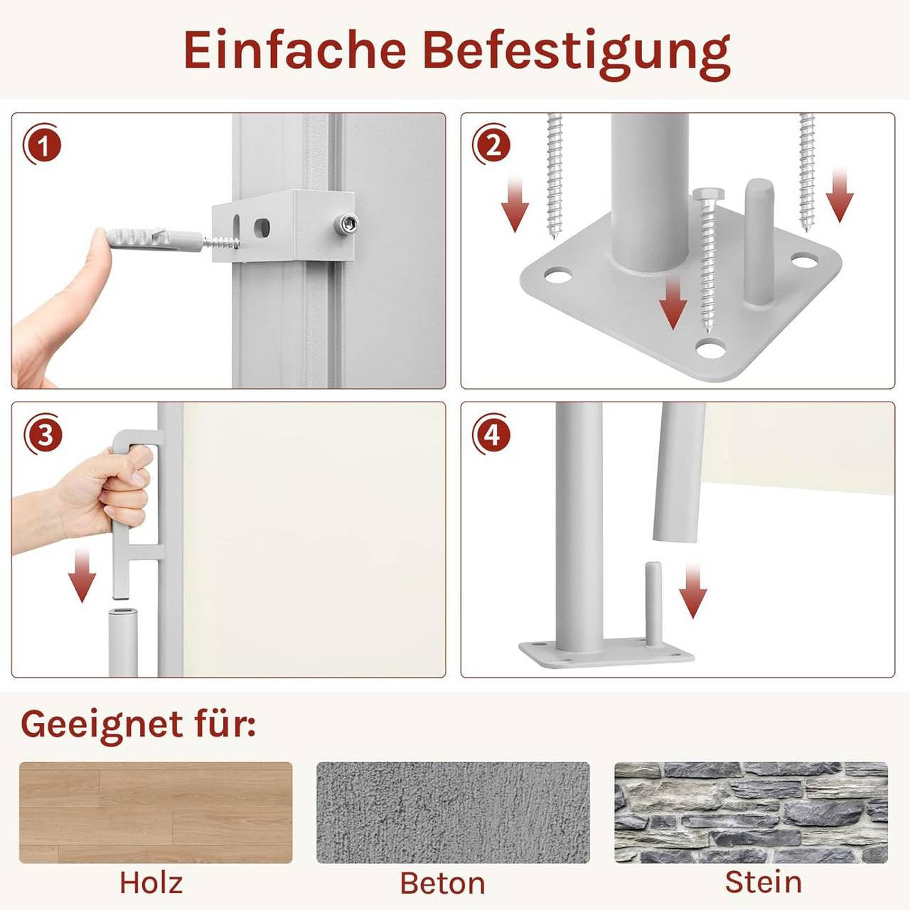 24goodz Retractable Side Awning - Adjustable Length for Privacy - UV and Wind Resistant - Polyester - For Balconies and Patios - Anthracite/Cream 180x350 cm