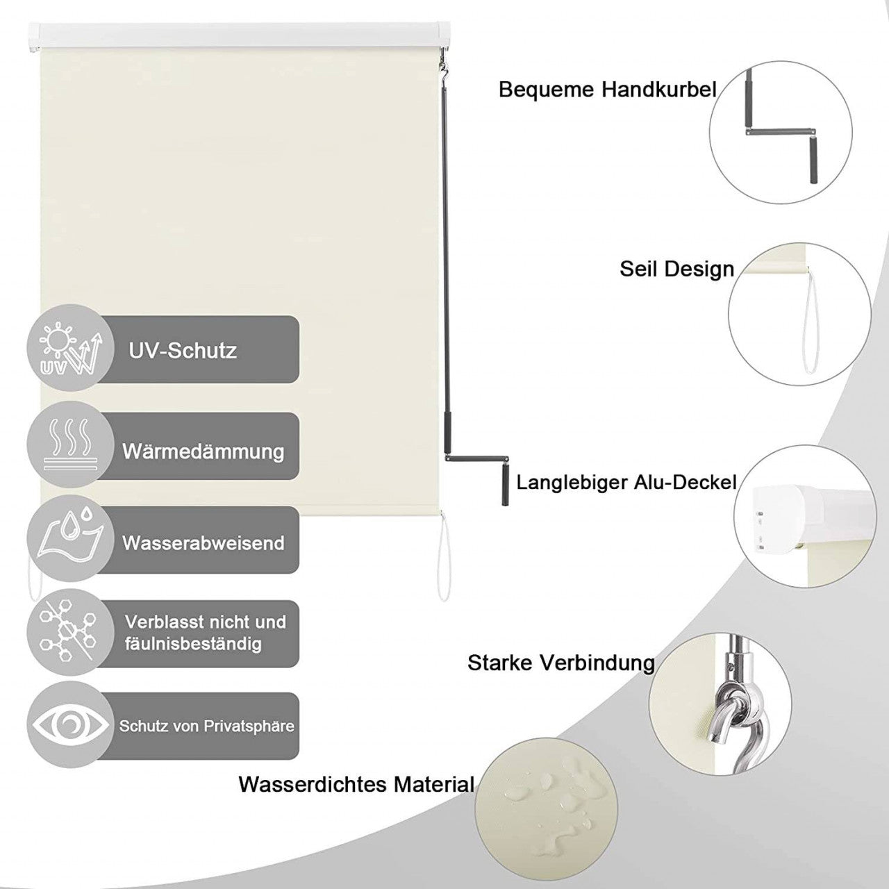 24goodz Vertical Awning - Durable and Weather-Resistant - Polyester - For Balconies and Terraces - Beige 140x140 cm