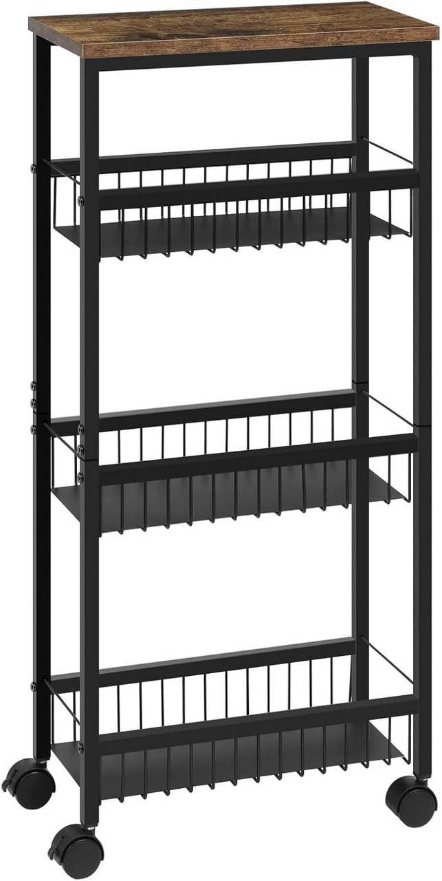 24goodz Kitchen Trolley with Worktop - Large Storage Capacity - Durable & Stable - MDF + Metal - Black with Vintage Wood Look - 40 x 87 x 20 cm