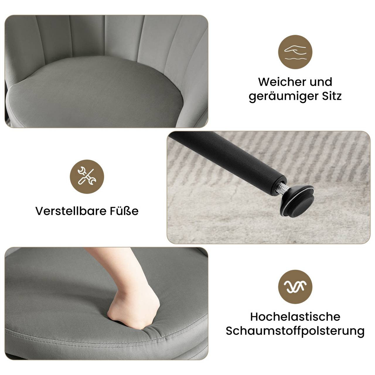 24goodz Flower-Shaped Armchair - Unique Floral Design - High-Quality Velvet - For Relaxation and Work - Grey