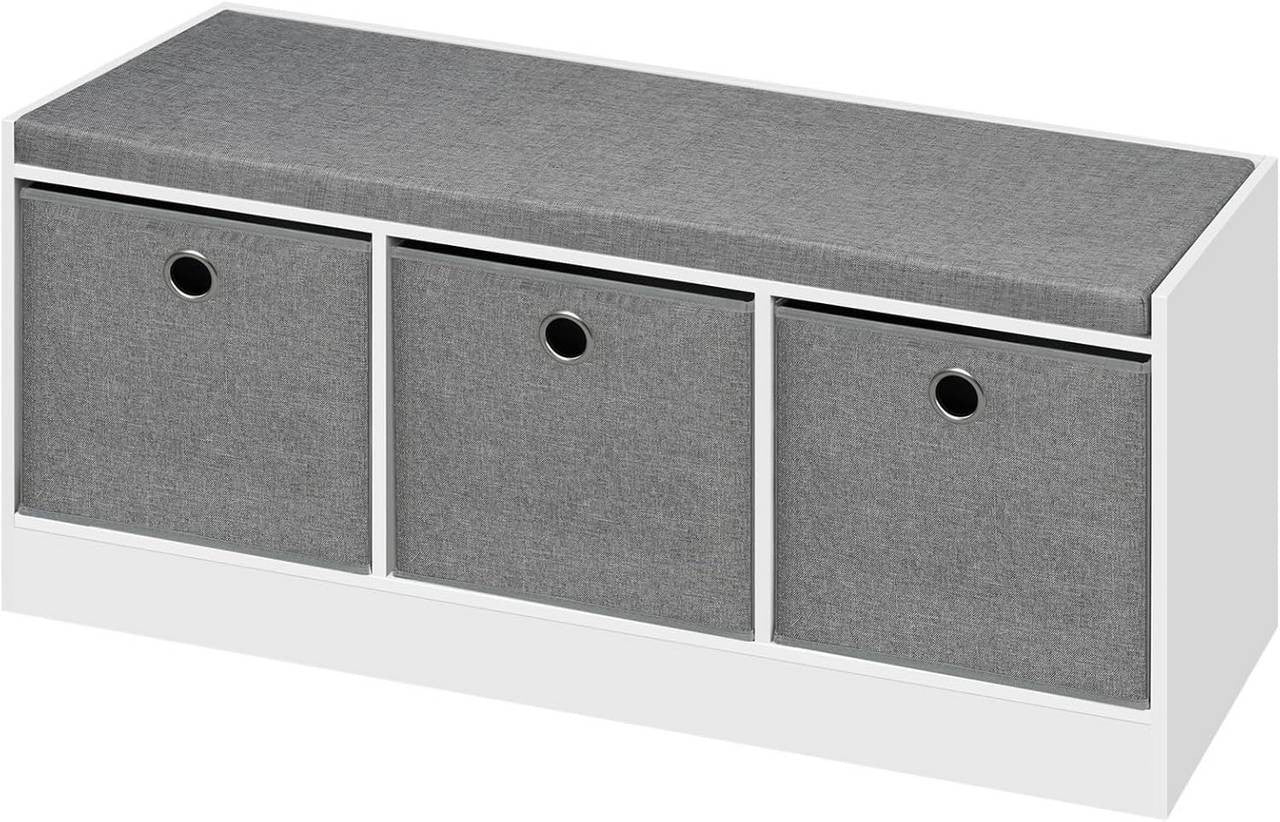 24goodz Storage Bench with 3 Fabric Drawers - Comfortable Seating - MDF + Polyester - Grey + White - 102 x 45.5 x 32 cm