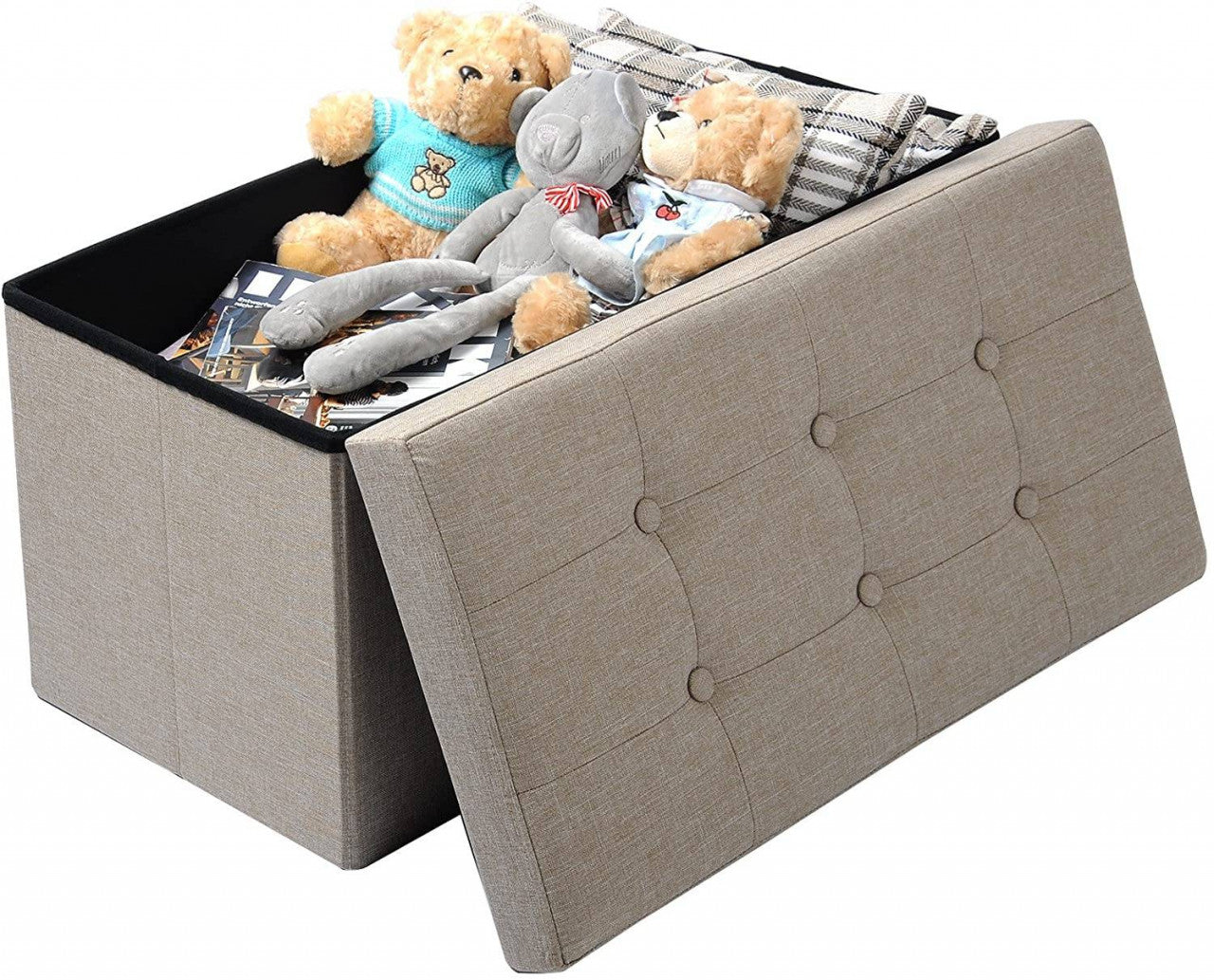 24goodz Foldable Storage Stool - Spacious 80L Capacity - Comfortable Linen - For Everyone - Dark Grey - cm