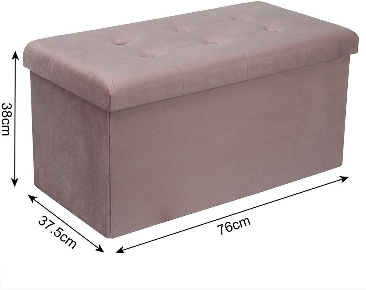 24goodz Foldable Storage Bench with Footrest - Spacious 80L Capacity - Velvet - For Home Use - Pink - rs