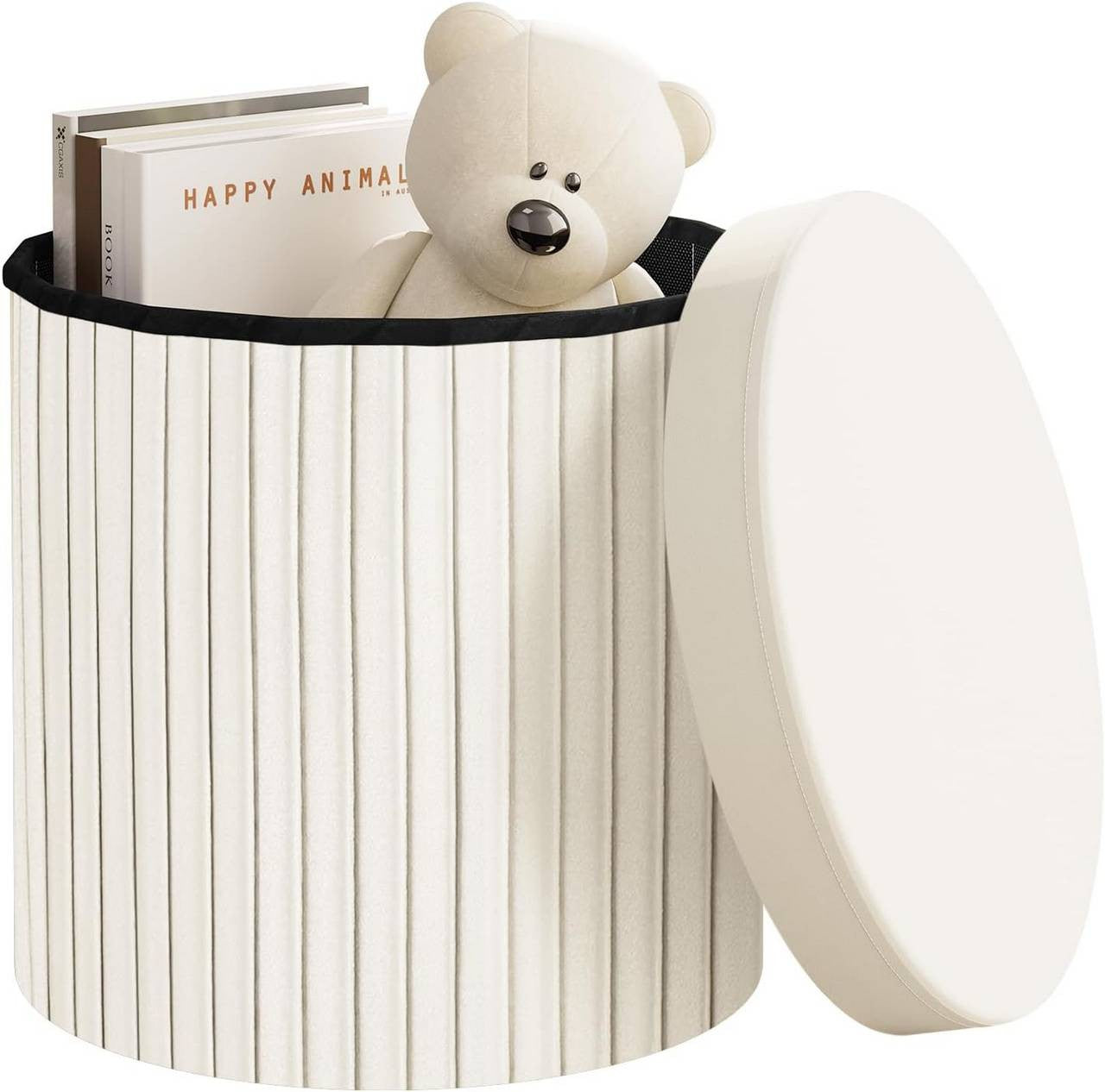 24goodz Foldable Velvet Storage Stool - Soft & Robust - Spacious Storage - MDF - For Home Use - Cream