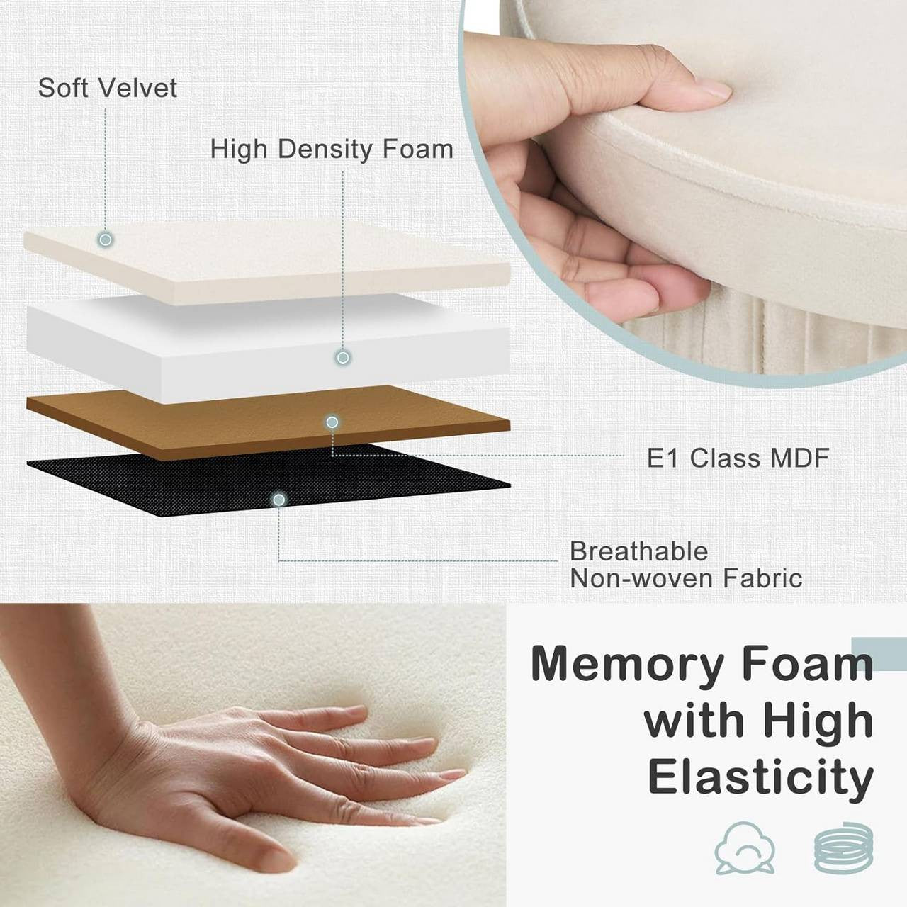 24goodz Foldable Velvet Storage Stool - Soft & Robust - Spacious Storage - MDF - For Home Use - Cream
