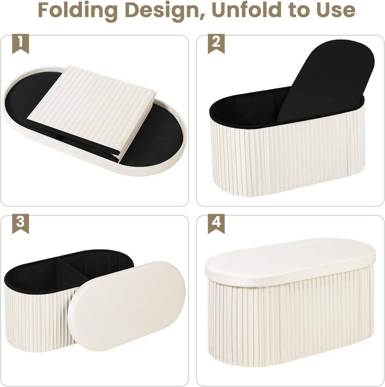 24goodz Velvet Storage Ottoman - Stylish and Comfortable - MDF - For Home Use - Cream