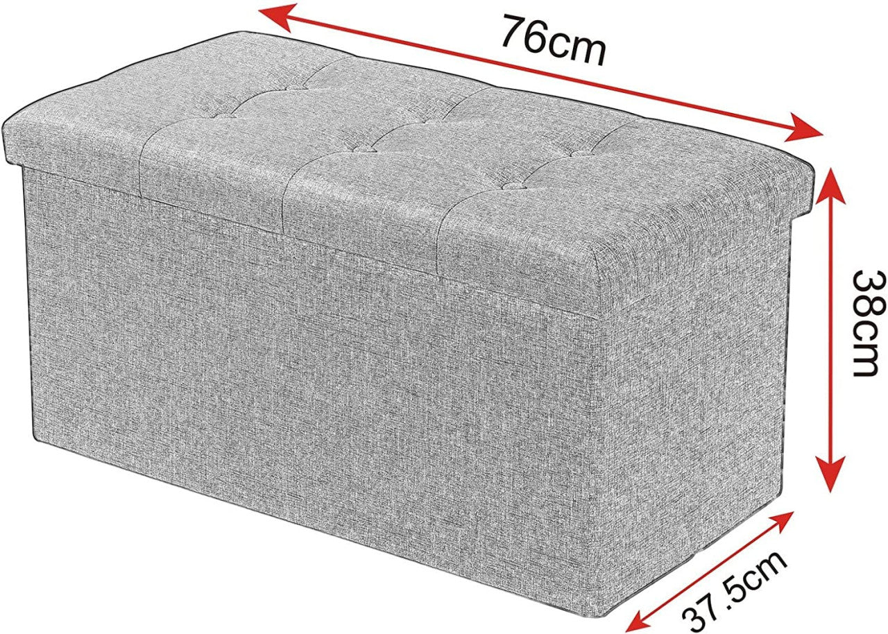 24goodz Folding Storage Ottoman - Spacious 80L Capacity - Comfortable Linen Upholstery - 76 x 38 x 37.5 cm - Cream White