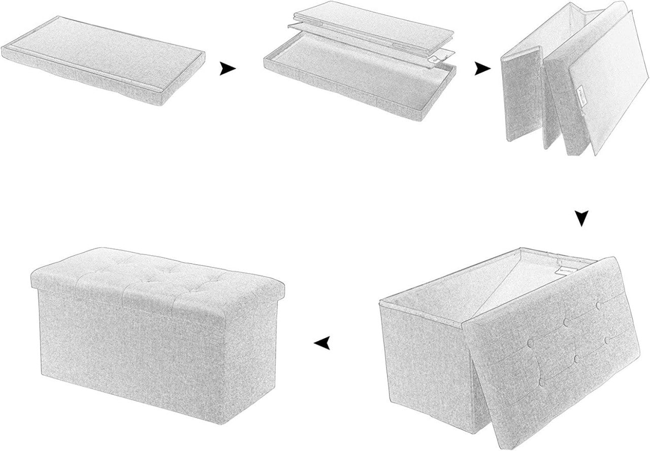 24goodz Folding Storage Ottoman - Spacious 80L Capacity - Comfortable Linen Upholstery - 76 x 38 x 37.5 cm - Cream White