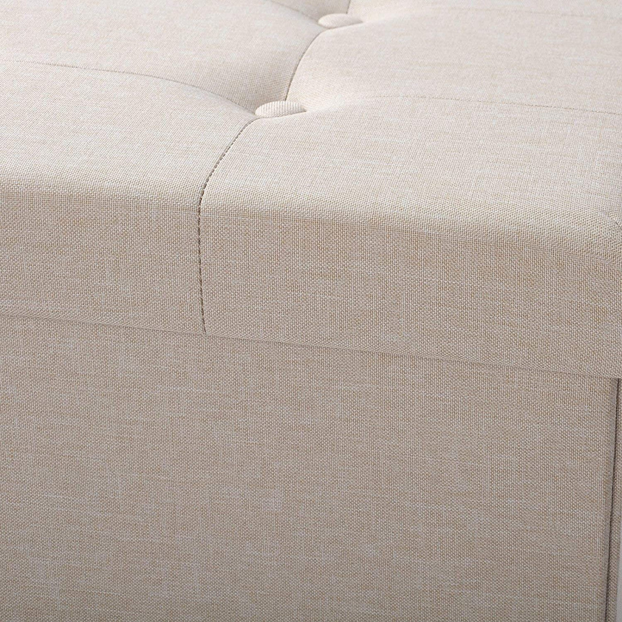 24goodz Folding Storage Ottoman - Spacious 80L Capacity - Comfortable Linen Upholstery - 76 x 38 x 37.5 cm - Cream White