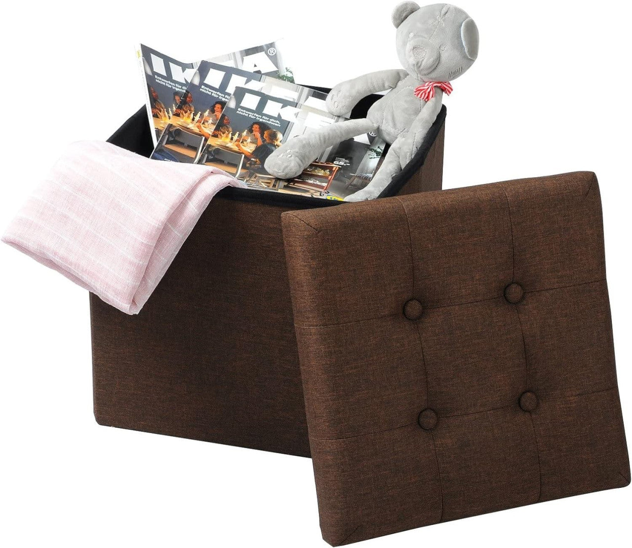 24goodz Folding Storage Stool - Sturdy & Safe - Space-Saving Design - MDF - Brown