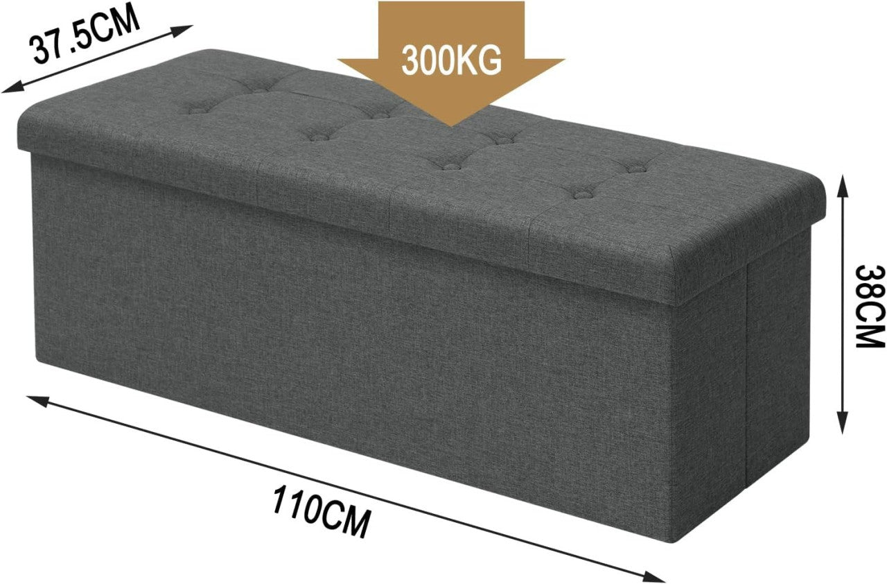 24goodz Storage Ottoman - Incredible 118L Capacity - Foldable Design - Linen - Dark Grey - dgr