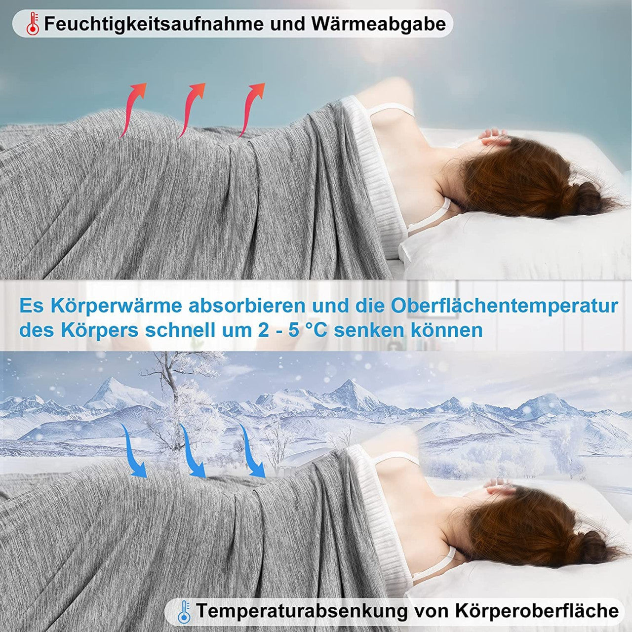 24goodz Self-Cooling Blanket - Eco-Friendly Material - Comfortable and Breathable - Nylon and Polyethylene - Grey - 150 x 200 cm