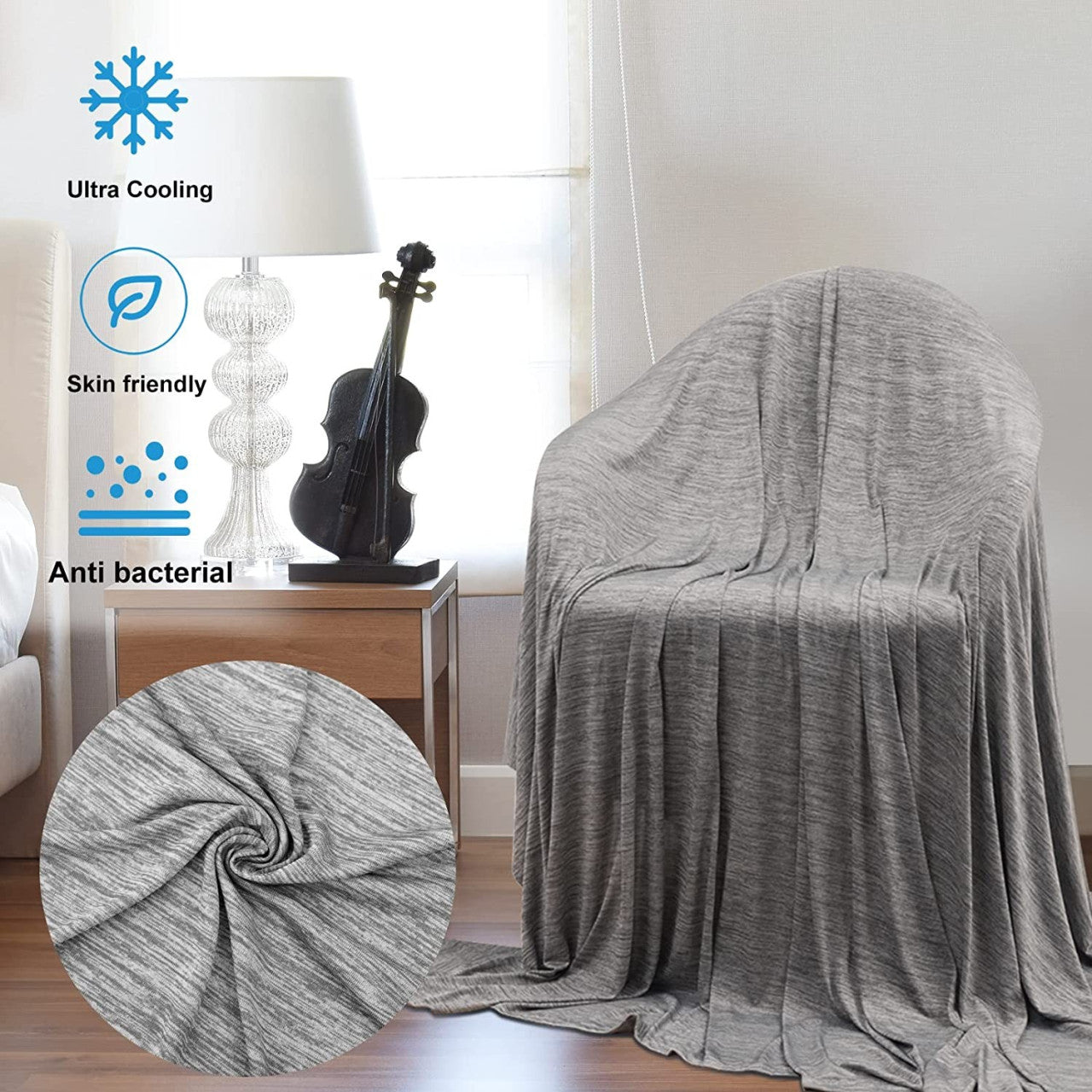 24goodz Self-Cooling Blanket - Environmentally Friendly - Multi-functional - Nylon and Polyethylene - Grey - 200 x 220 cm