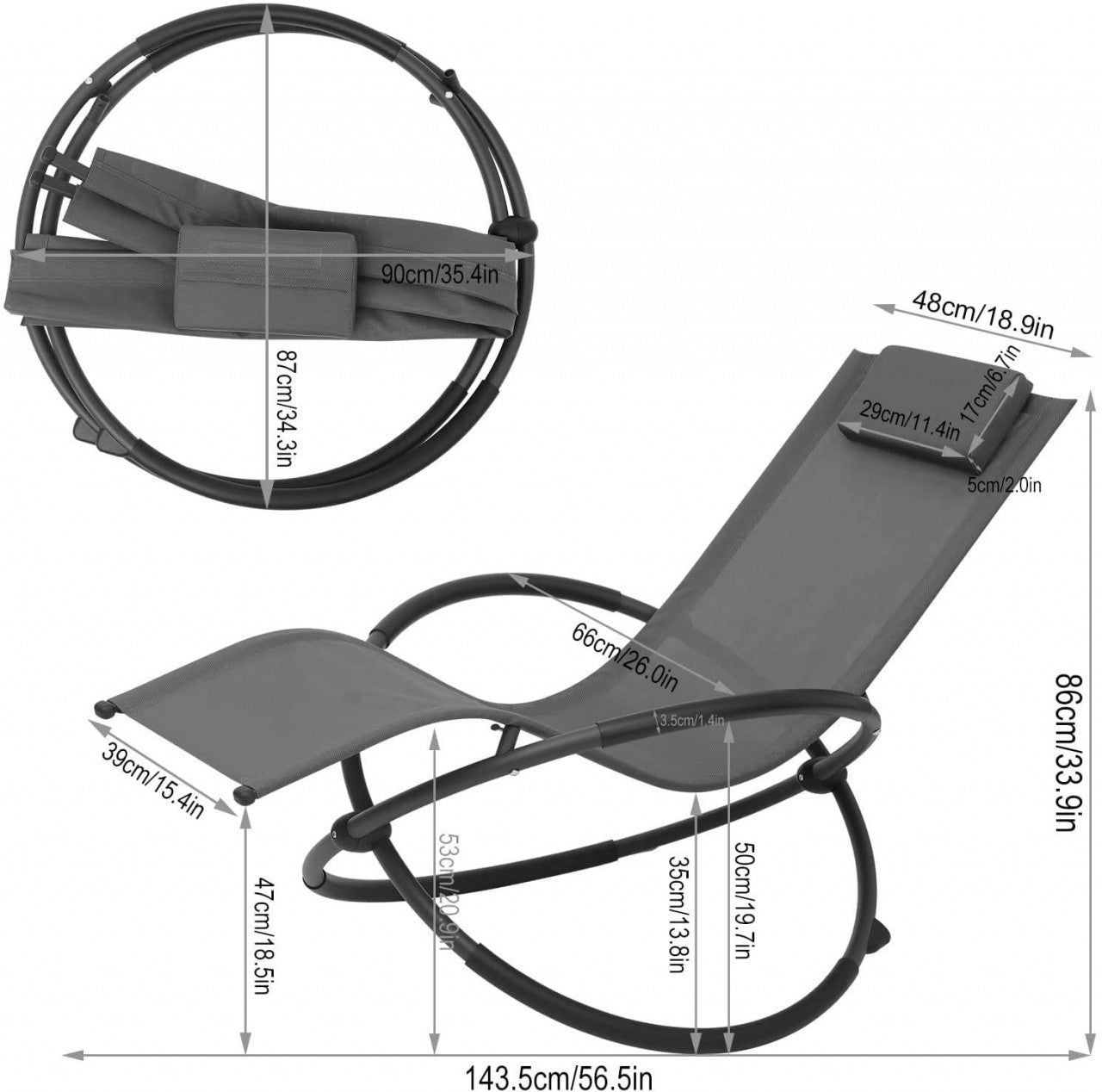 24goodz Garden Recliner Chair - Comfortable and Stylish Design - Textilene Fabric - For Outdoor Relaxation - Grey
