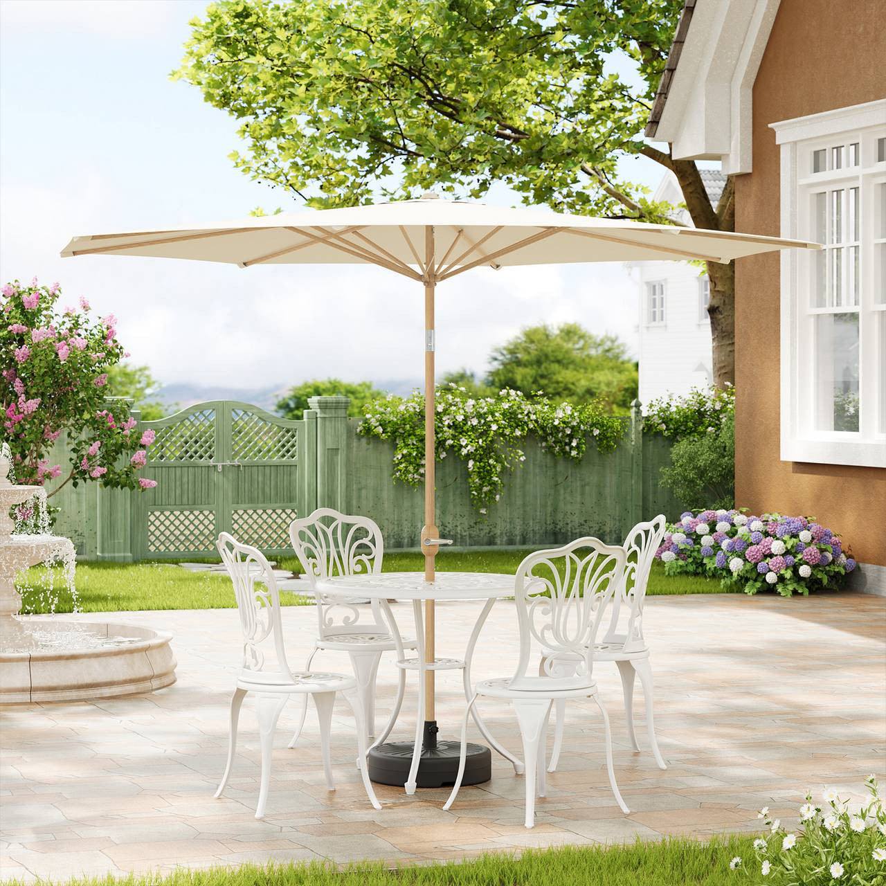 24goodz Parasol φ300 cm - Easy to Open and Close - Durable Polyester - For Outdoor Relaxation - Beige