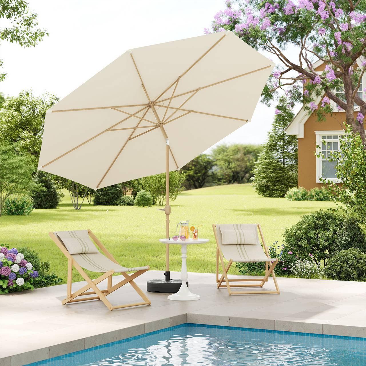 24goodz Parasol φ300 cm - Easy to Open and Close - Durable Polyester - For Outdoor Relaxation - Beige