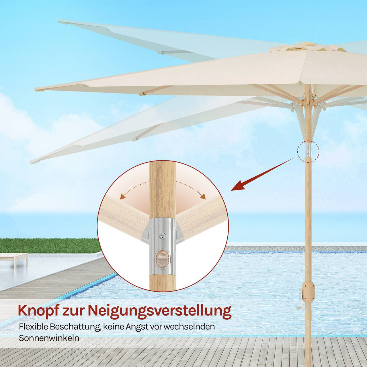 24goodz Parasol φ300 cm - Easy to Open and Close - Durable Polyester - For Outdoor Relaxation - Beige