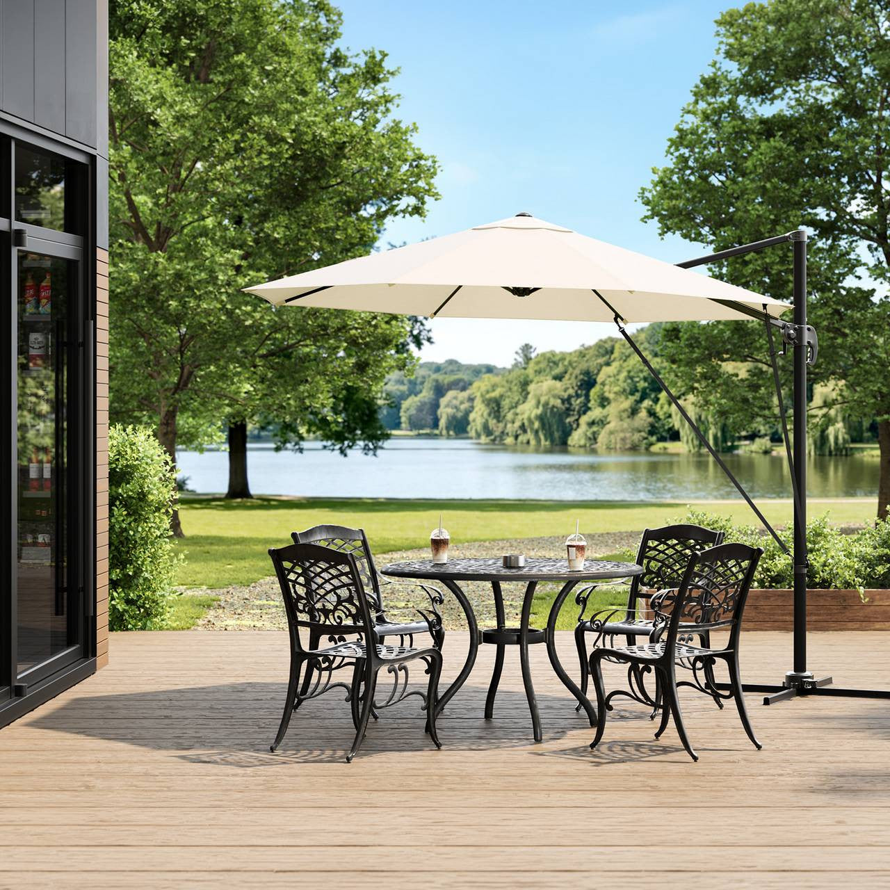 24goodz Parasol - 360° Rotatable - Robust and Durable - Metal + Polyester - Beige/Dark Grey - Ø 295 x 256 cm