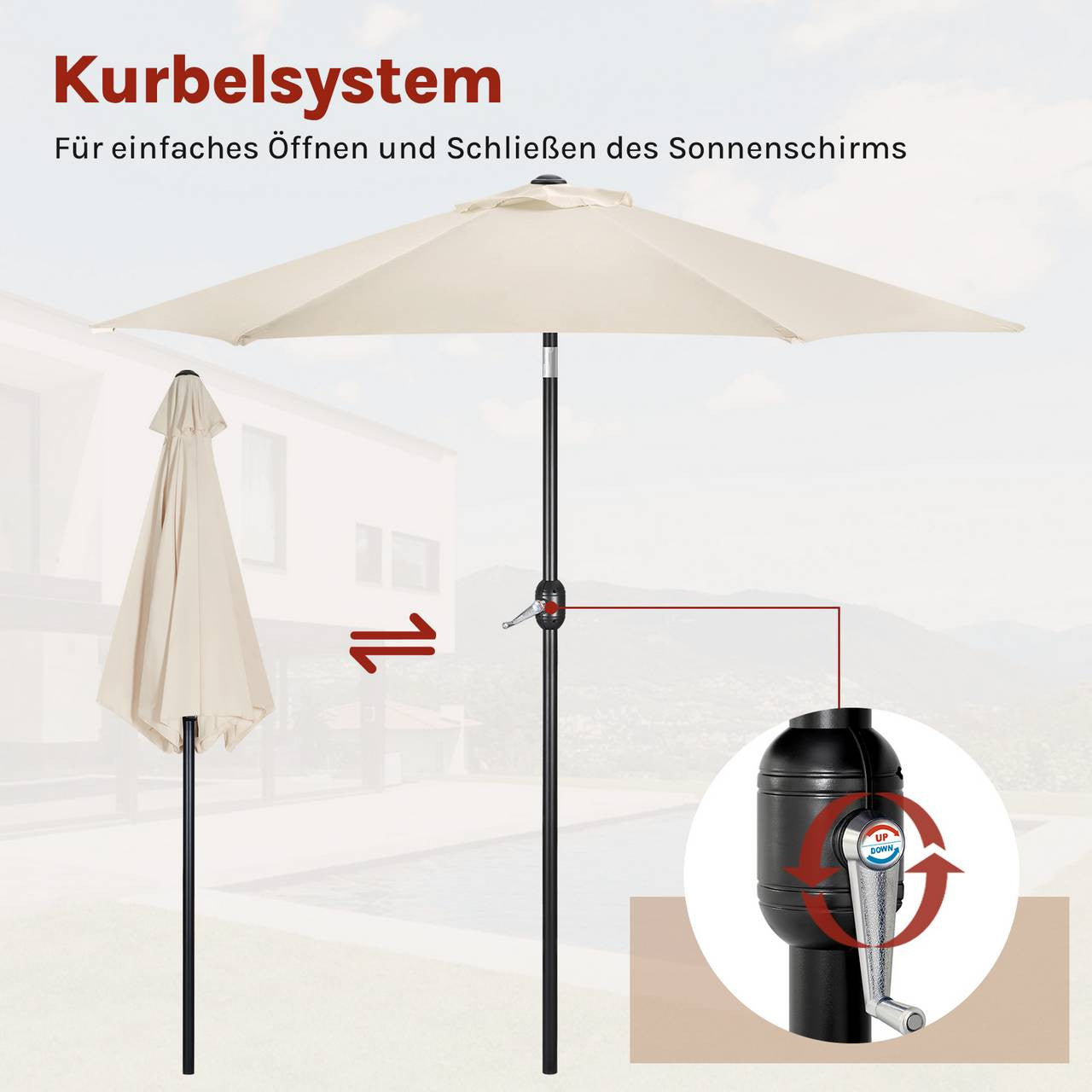 24goodz Beach Parasol - UV Resistant - 45° Adjustable - Polyester - For Outdoor Activities - Beige 240 cm