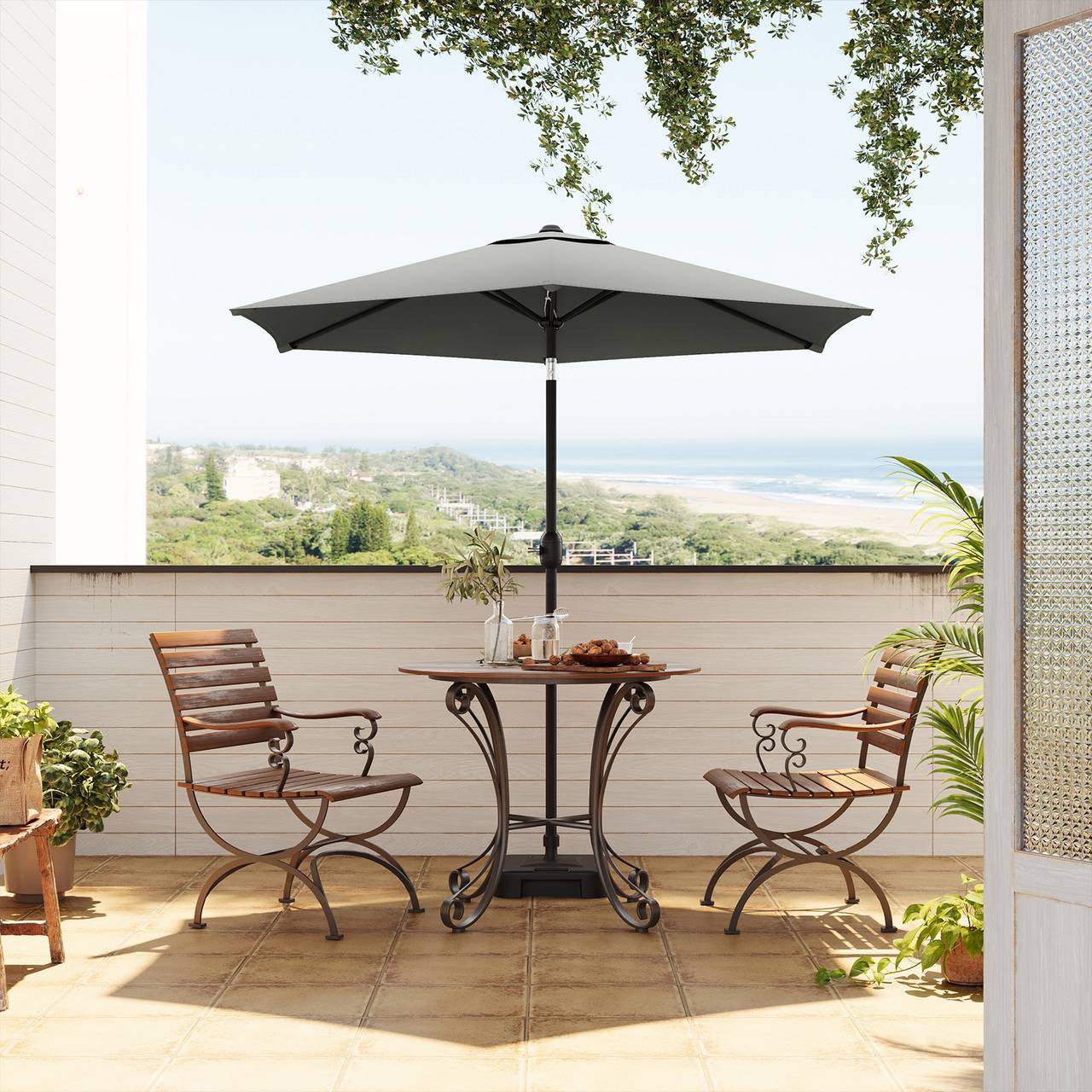 24goodz Garden Parasol - UV-Resistant Protection - 45° Adjustable Tilt - Polyester - For Outdoor Activities - Dark Grey 270 cm