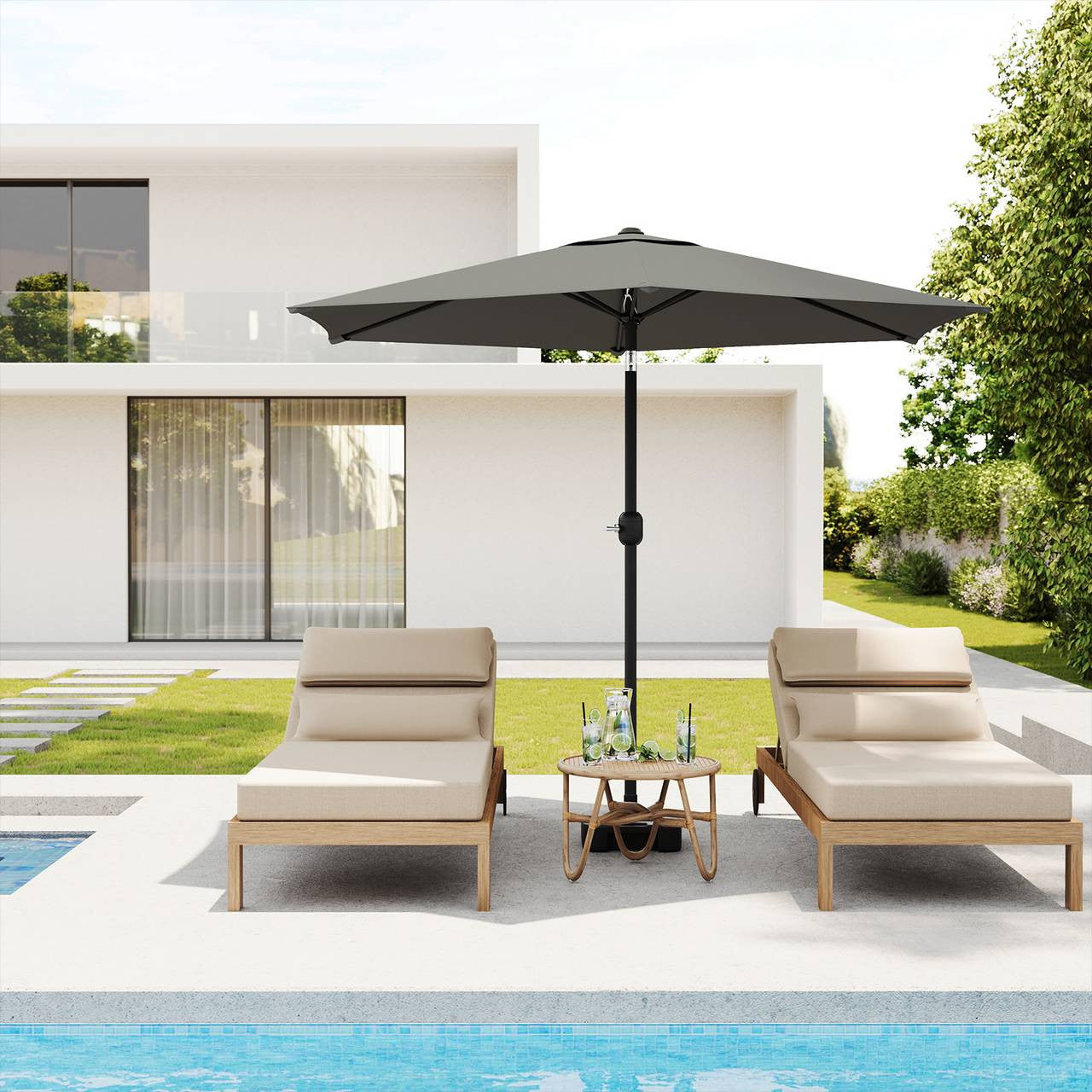 24goodz Garden Parasol - UV-Resistant Protection - 45° Adjustable Tilt - Polyester - Outdoor Enthusiasts - Dark Grey 300 cm