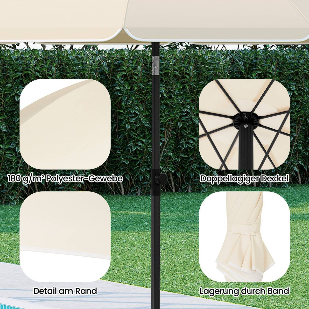 24goodz Beach Parasol - UV-Resistant Sun Protection - Adjustable Height and Angle - Polyester - Outdoor Lovers - Beige 175 cm