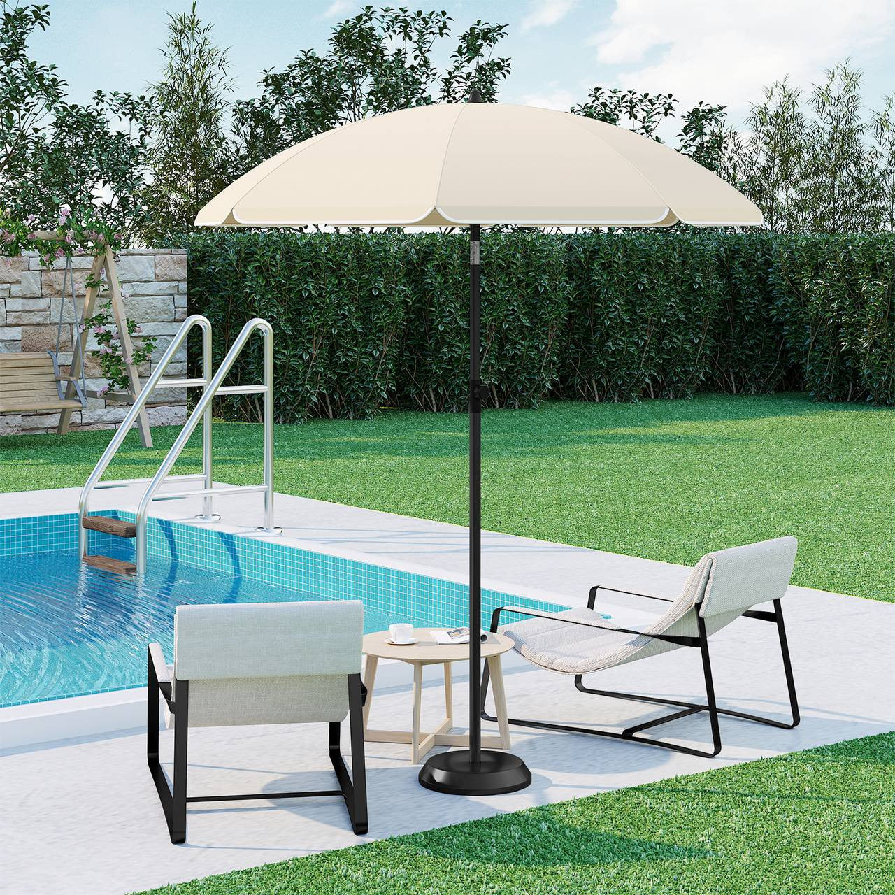 24goodz Beach Parasol - UV-Resistant Sun Protection - Adjustable Height and Angle - Polyester - Outdoor Lovers - Beige 175 cm
